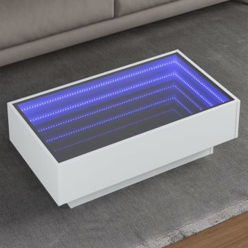 Gossi masuta de cafea cu led, alb, 90x50x30 cm, lemn prelucrat