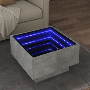 Gossi masuta de cafea cu led, gri beton, 50x50x30 cm, lemn prelucrat