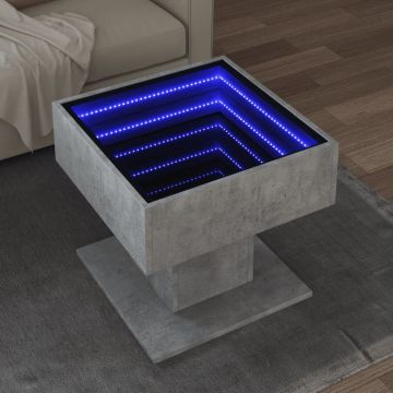 Gossi masuta de cafea cu led, gri beton, 50x50x45 cm, lemn prelucrat