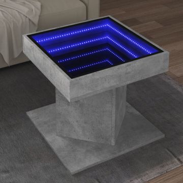 Gossi masuta de cafea cu led, gri beton, 50x50x45 cm, lemn prelucrat