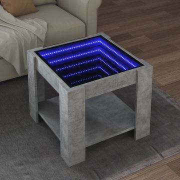 Gossi masuta de cafea cu led, gri beton, 53x53x45 cm, lemn prelucrat