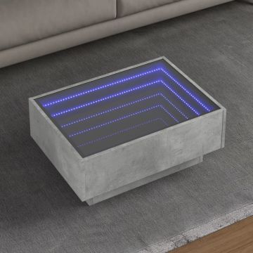 Gossi masuta de cafea cu led, gri beton, 70x50x30 cm, lemn prelucrat