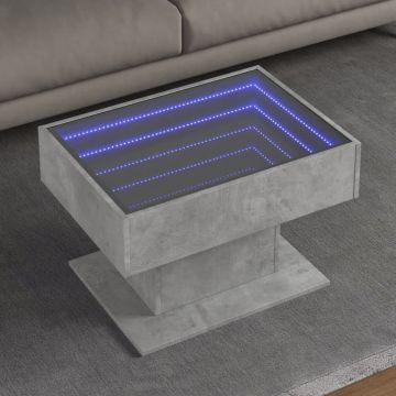Gossi masuta de cafea cu led, gri beton, 70x50x45 cm, lemn prelucrat