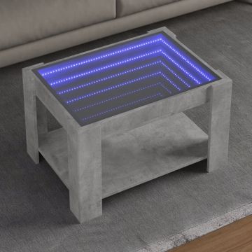 Gossi masuta de cafea cu led, gri beton, 73x53x45 cm, lemn prelucrat