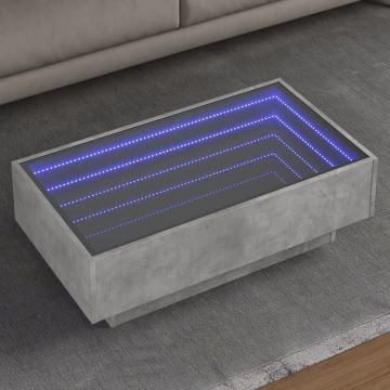 Gossi masuta de cafea cu led, gri beton, 90x50x30 cm, lemn prelucrat