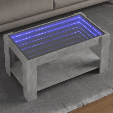 Gossi masuta de cafea cu led, gri beton, 93x53x45 cm, lemn prelucrat