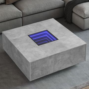 Gossi masuta de cafea cu led infinity, gri beton, 100x100x40 cm