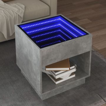 Gossi masuta de cafea cu led infinity, gri beton, 50x50x50 cm