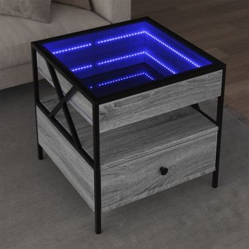 Gossi masuta de cafea cu led infinity, gri sonoma, 50x50x51 cm