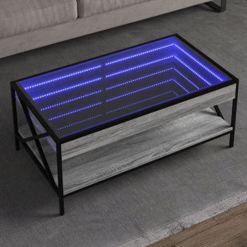 Gossi masuta de cafea cu led infinity, gri sonoma, 90x50x38 cm
