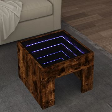 Gossi masuta de cafea cu led infinity, stejar fumuriu, 40x40x30 cm