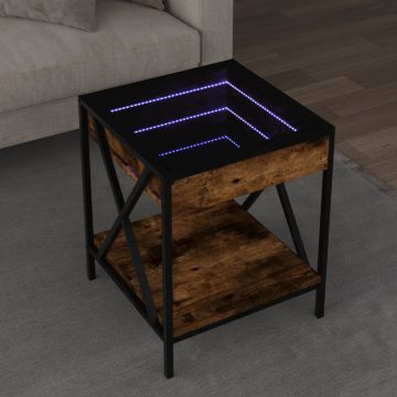 Gossi masuta de cafea cu led infinity, stejar fumuriu, 40x40x49 cm