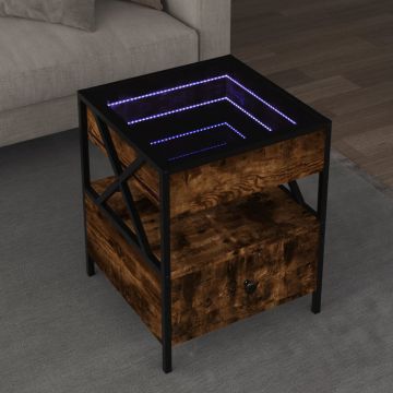 Gossi masuta de cafea cu led infinity, stejar fumuriu, 40x40x51 cm