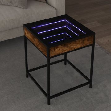 Gossi masuta de cafea cu led infinity, stejar fumuriu, 40x40x51 cm