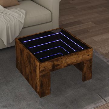 Gossi masuta de cafea cu led infinity, stejar fumuriu, 50x50x30 cm