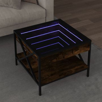 Gossi masuta de cafea cu led infinity, stejar fumuriu, 50x50x38 cm