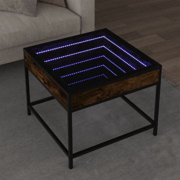 Gossi masuta de cafea cu led infinity, stejar fumuriu, 50x50x41 cm