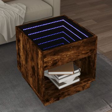 Gossi masuta de cafea cu led infinity, stejar fumuriu, 50x50x50 cm