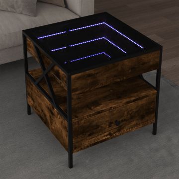 Gossi masuta de cafea cu led infinity, stejar fumuriu, 50x50x51 cm