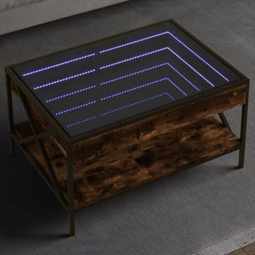 Gossi masuta de cafea cu led infinity, stejar fumuriu, 70x50x38 cm