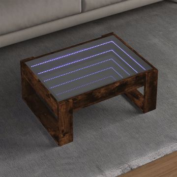 Gossi masuta de cafea cu led infinity, stejar fumuriu, 70x53x30 cm