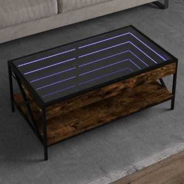 Gossi masuta de cafea cu led infinity, stejar fumuriu, 90x50x38 cm