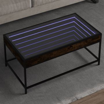 Gossi masuta de cafea cu led infinity, stejar fumuriu, 90x50x41 cm