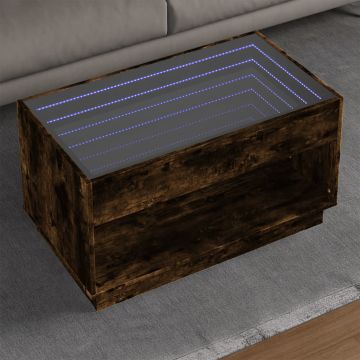 Gossi masuta de cafea cu led infinity, stejar fumuriu, 90x50x50 cm