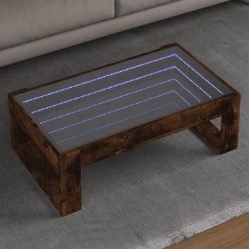 Gossi masuta de cafea cu led infinity, stejar fumuriu, 90x53x30 cm