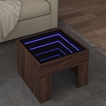 Gossi masuta de cafea cu led infinity, stejar maro, 40x40x30 cm