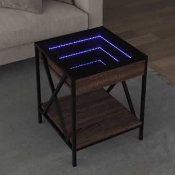 Gossi masuta de cafea cu led infinity, stejar maro, 40x40x49 cm