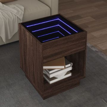 Gossi masuta de cafea cu led infinity, stejar maro, 40x40x50 cm