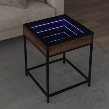 Gossi masuta de cafea cu led infinity, stejar maro, 40x40x51 cm