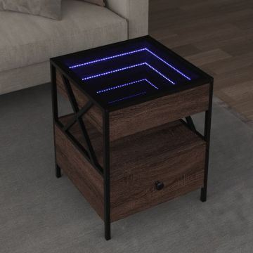 Gossi masuta de cafea cu led infinity, stejar maro, 40x40x51 cm