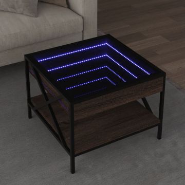 Gossi masuta de cafea cu led infinity, stejar maro, 50x50x38 cm