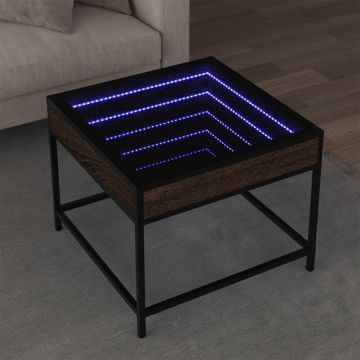 Gossi masuta de cafea cu led infinity, stejar maro, 50x50x41 cm