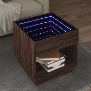 Gossi masuta de cafea cu led infinity, stejar maro, 50x50x50 cm