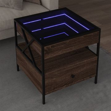 Gossi masuta de cafea cu led infinity, stejar maro, 50x50x51 cm