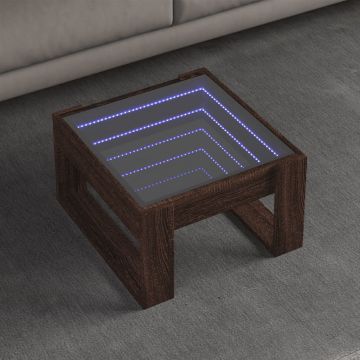 Gossi masuta de cafea cu led infinity, stejar maro, 50x53x30 cm