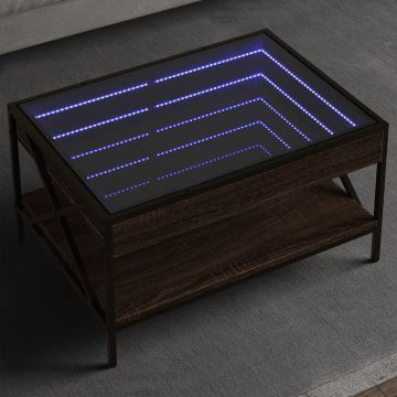 Gossi masuta de cafea cu led infinity, stejar maro, 70x50x38 cm