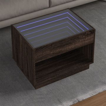 Gossi masuta de cafea cu led infinity, stejar maro, 70x50x50 cm