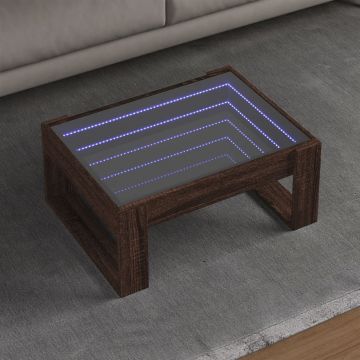 Gossi masuta de cafea cu led infinity, stejar maro, 70x53x30 cm