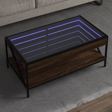 Gossi masuta de cafea cu led infinity, stejar maro, 90x50x38 cm