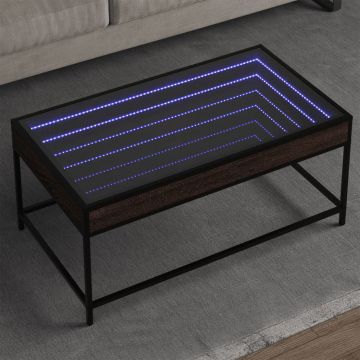 Gossi masuta de cafea cu led infinity, stejar maro, 90x50x41cm