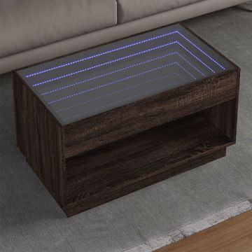 Gossi masuta de cafea cu led infinity, stejar maro, 90x50x50 cm