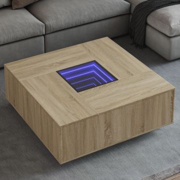 Gossi masuta de cafea cu led infinity, stejar sonoma, 100x100x40 cm