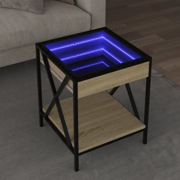 Gossi masuta de cafea cu led infinity, stejar sonoma, 40x40x49 cm