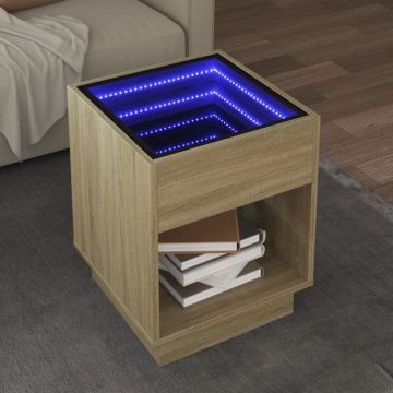 Gossi masuta de cafea cu led infinity, stejar sonoma, 40x40x50 cm