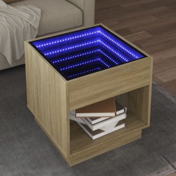 Gossi masuta de cafea cu led infinity, stejar sonoma, 50x50x50 cm