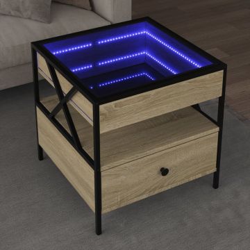 Gossi masuta de cafea cu led infinity, stejar sonoma, 50x50x51 cm